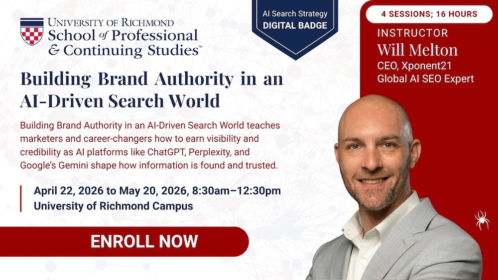 Will Melton is teaching a course on AI SEO at the University of Richmond in the Spring of 2026