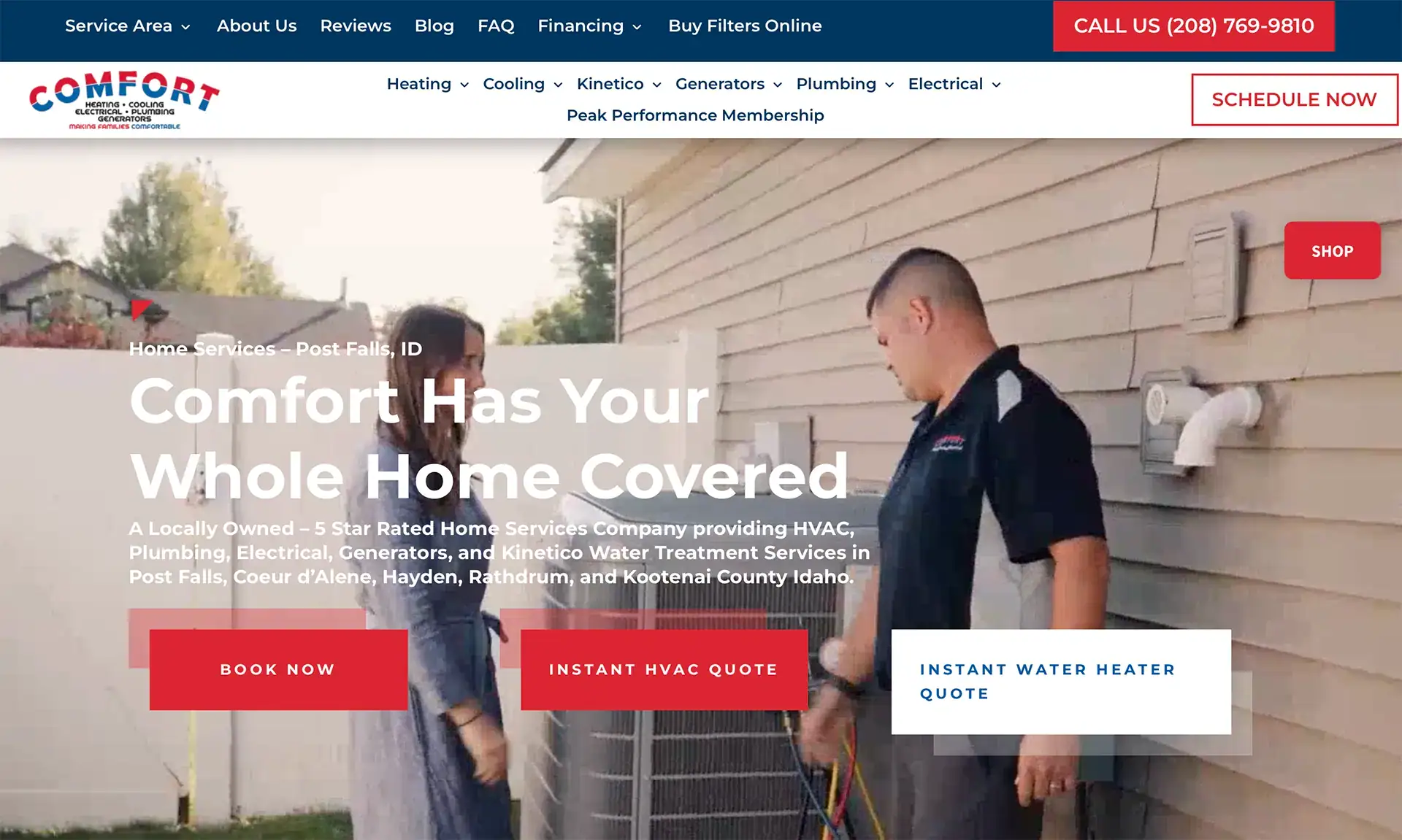 Screenshot of Comfort Heating and Air website homepage