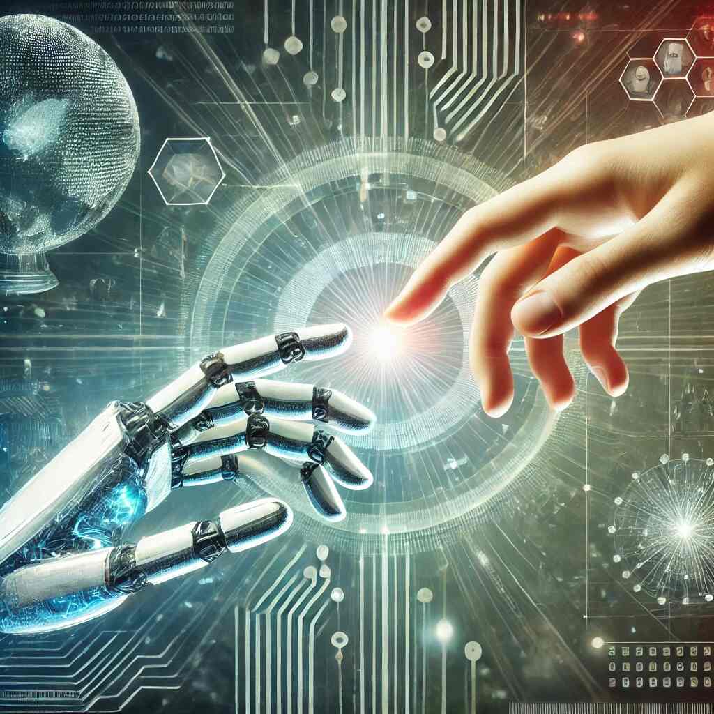 human and AI hand outstretched