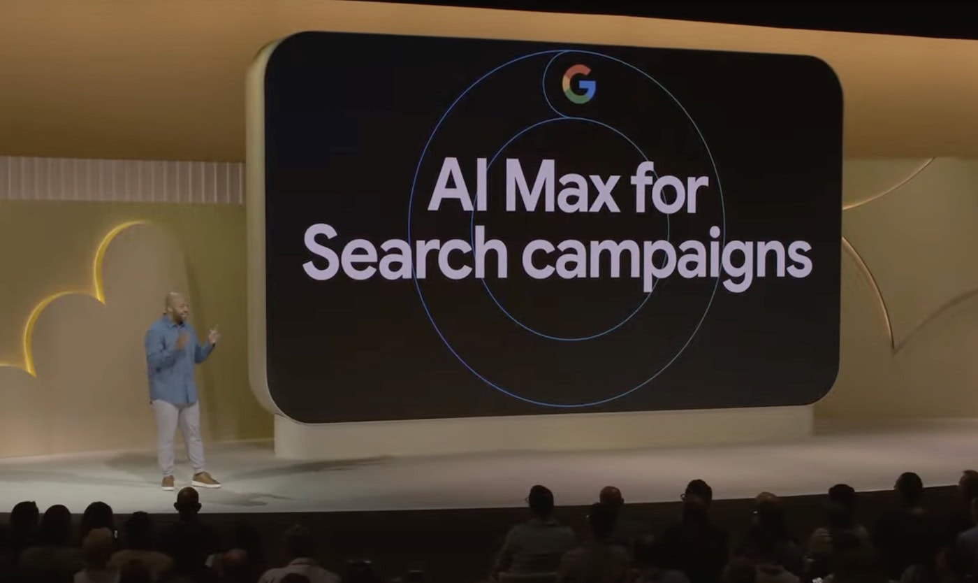 Screenshot of Google Marketing Live 2025 announcement of ads in Google AI search results.