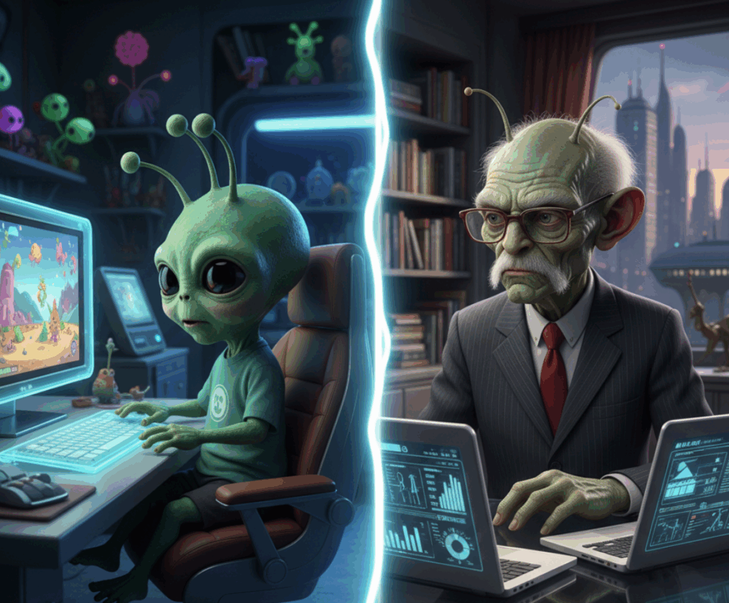 Generational gaps exist with their impressions on AI overviews. Aliens on computer