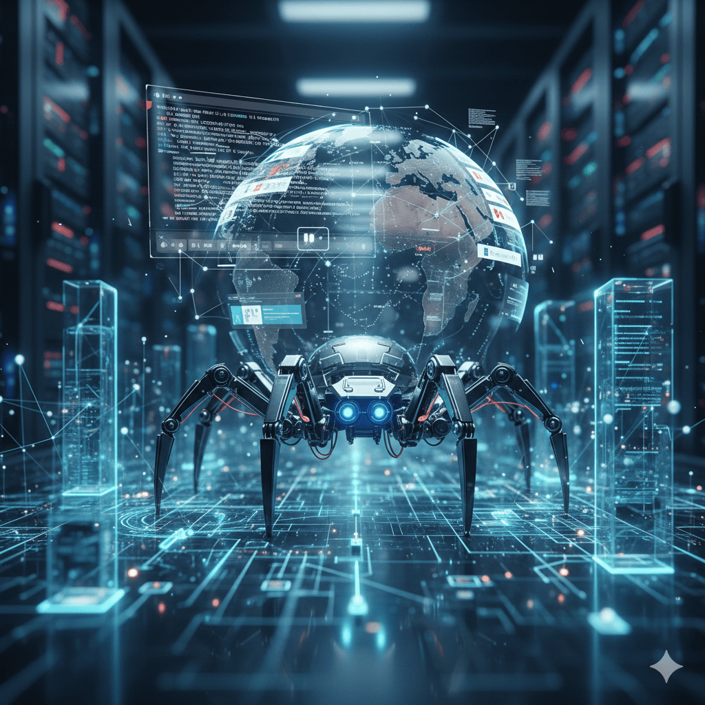 This is what Google's Gemini Nano Banana dreams up an AI site crawler looks like – much creepier than the real thing.