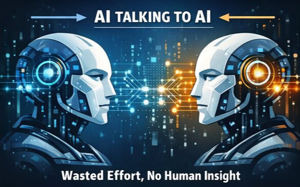 Graphic of an AI talking to an AI, wasting effort with no human insight