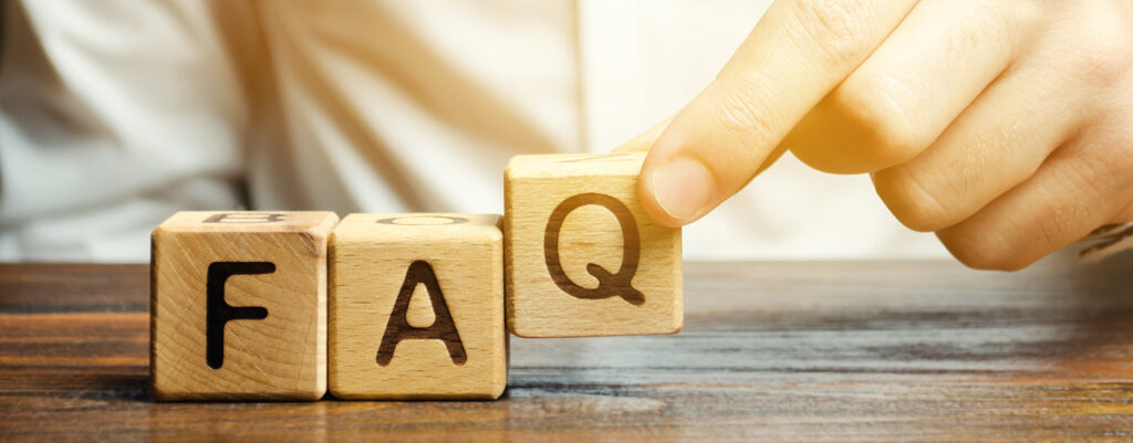 3 blocks with the letters FAQ, in reference to Frequently Asked Questions.