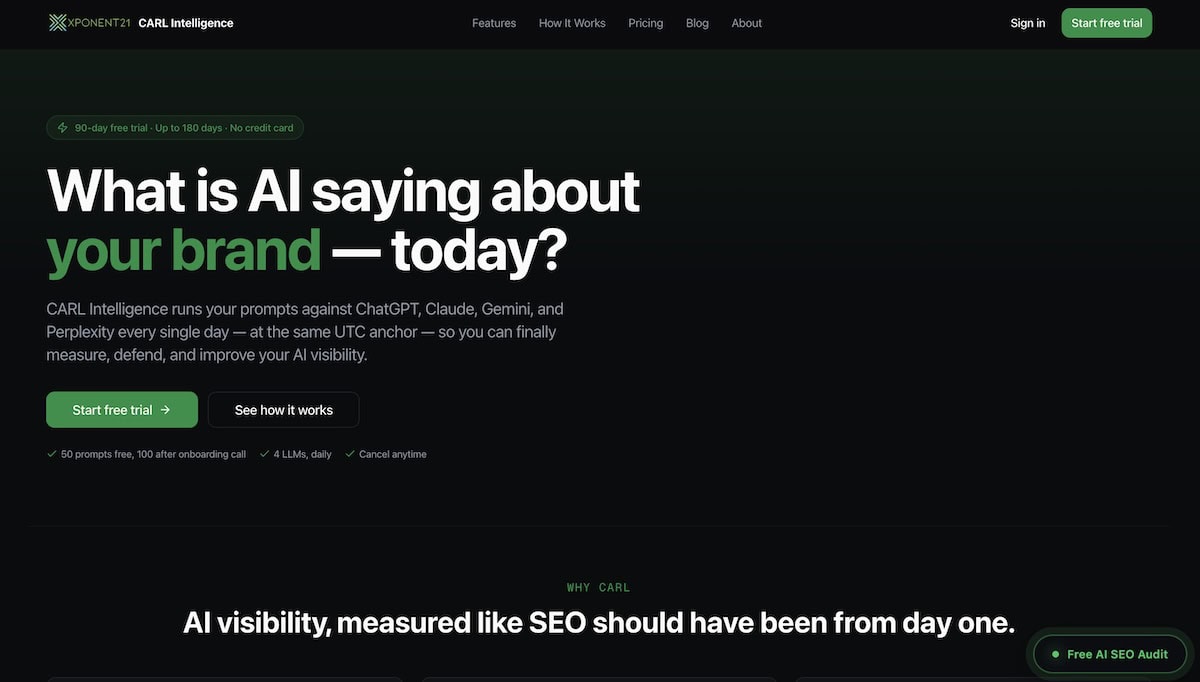 Screenshot of the CARL Intelligence homepage