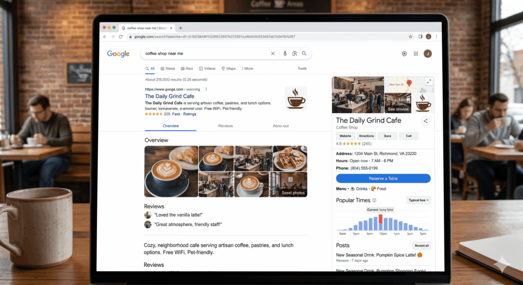 A mockup of a Google Business Profile. Complete with proper NAPW, reviews, everything a reputable business needs.