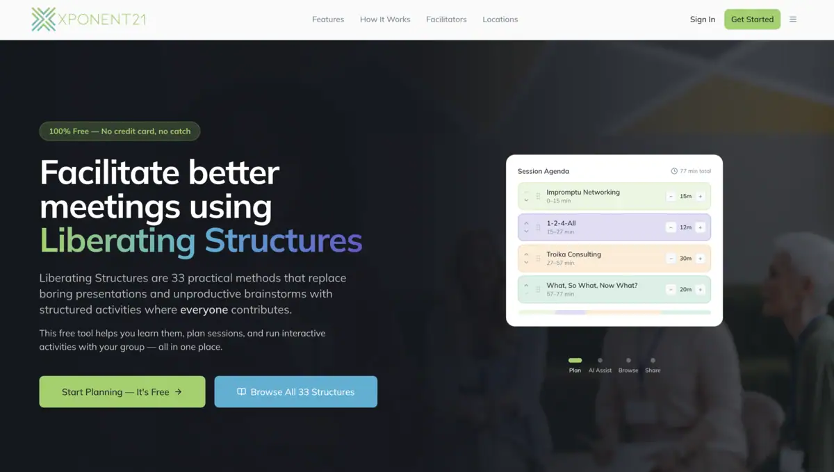 Screenshot of the Liberating Facilitators homepage