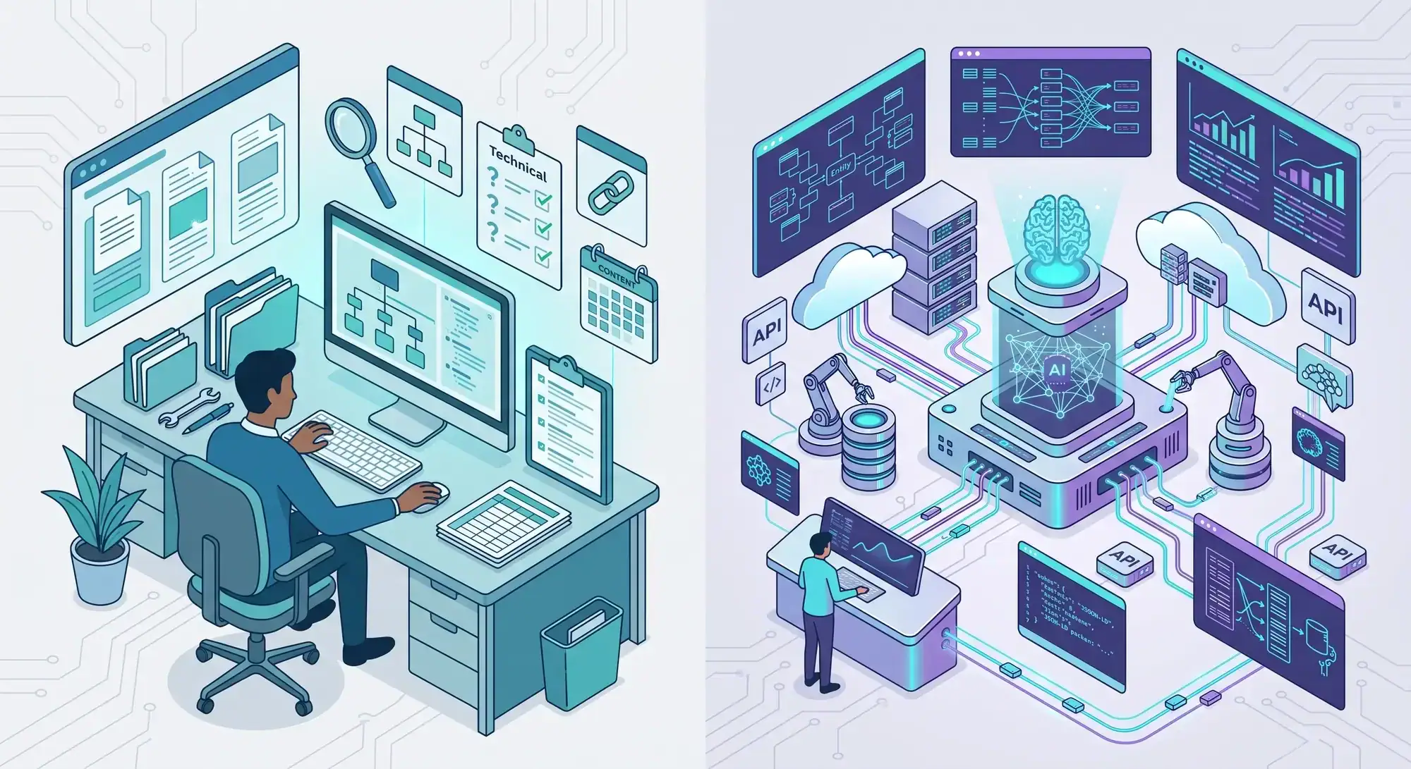 graphic illustrating differences between traditional SEO and ai visibility managment